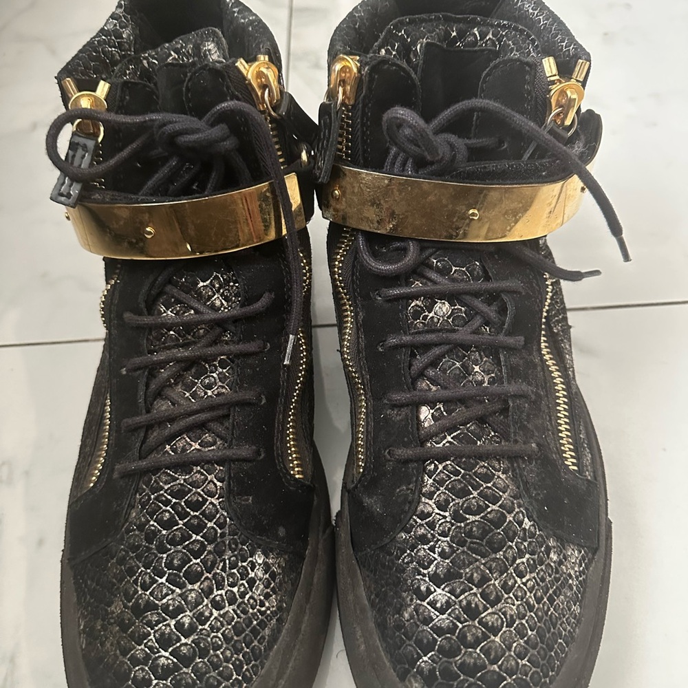 GIUSEPPE ZANOTTI SNAKE SKIN DUAL ZIP STRAP SNEAKERS